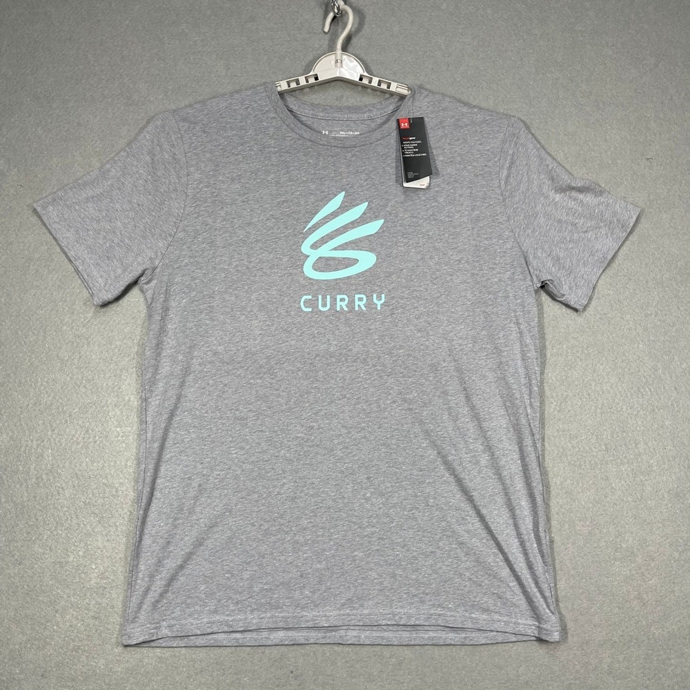 Stephen Curry T-Shirt Mens 2XL XXL Gray Blue Graphic Under Armour Loose Fit Tee